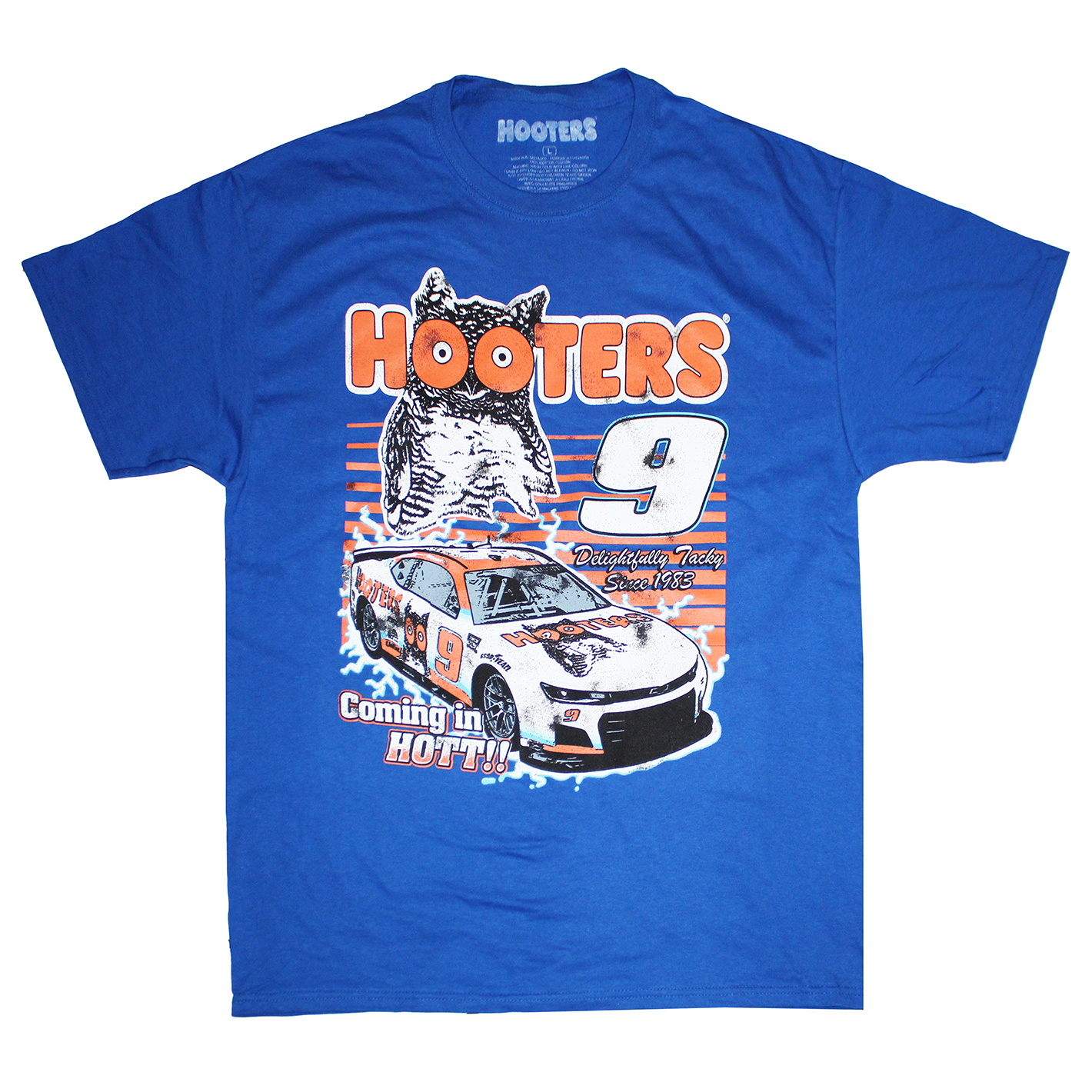 HOOTERS COMING IN HOT TEE BLUE