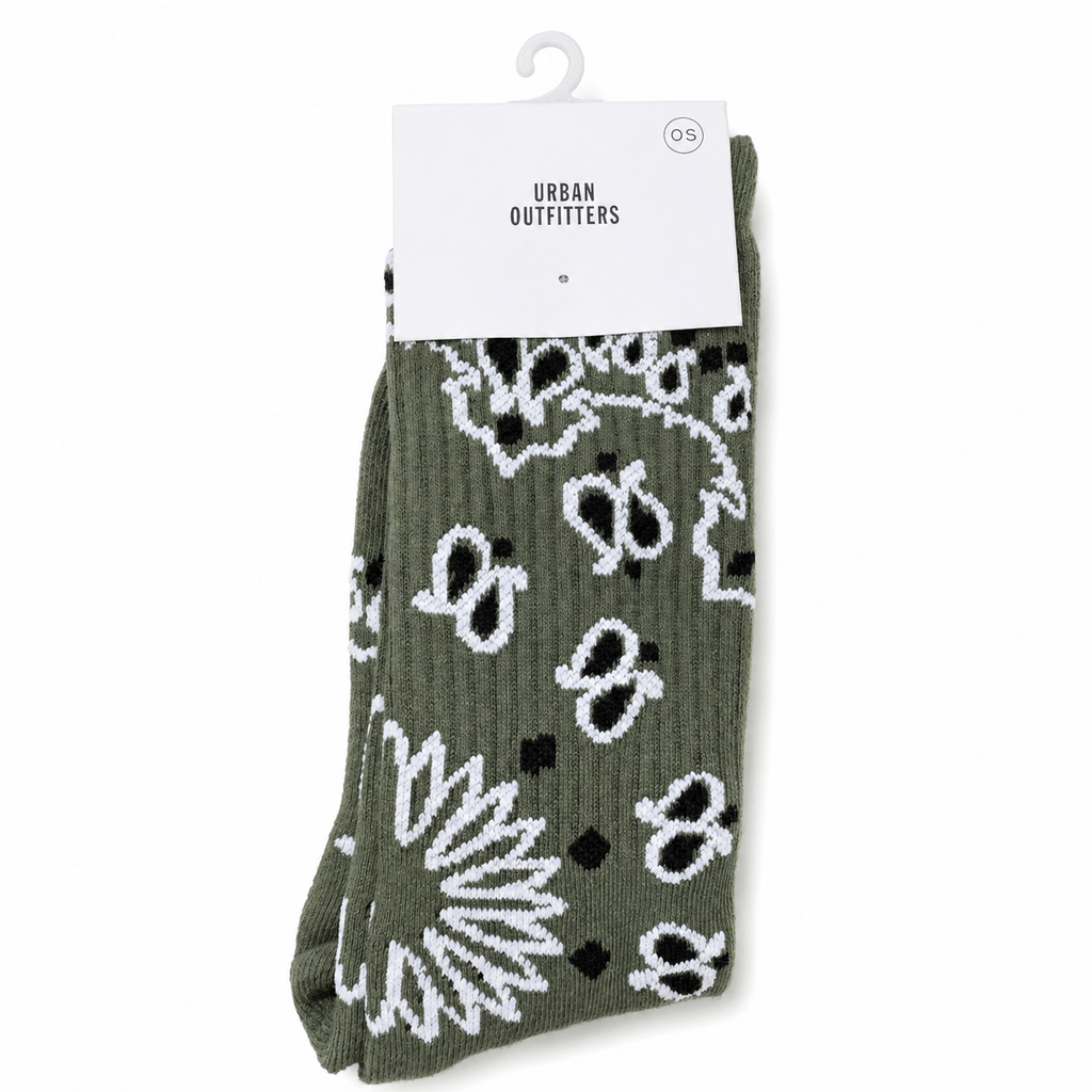 URBAN OUTFITTERS PAISLEY BANDANA SOCKS SAGE