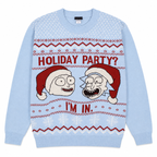RICK AND MORTY HOLIDAY PARTY KNIT SWEATER LT BLUE