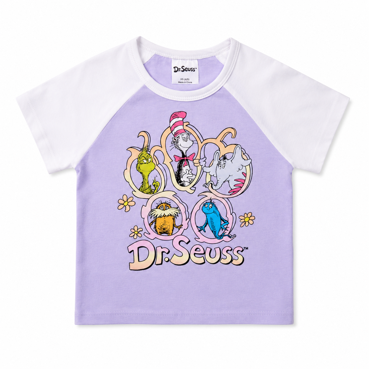 YOUTH GIRLS DR SEUSS RAGLAN T-SHIRT LAVENDER/WHITE