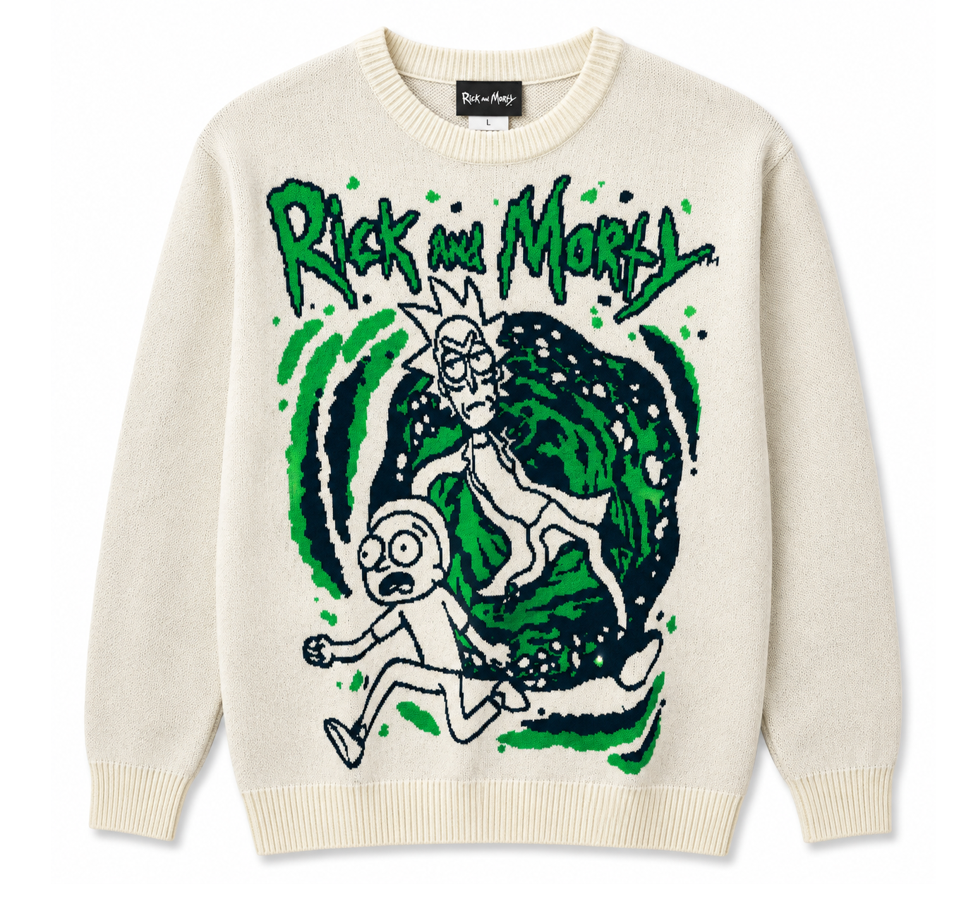 RICK AND MORTY CARTOON KNIT SWEATER CREAM