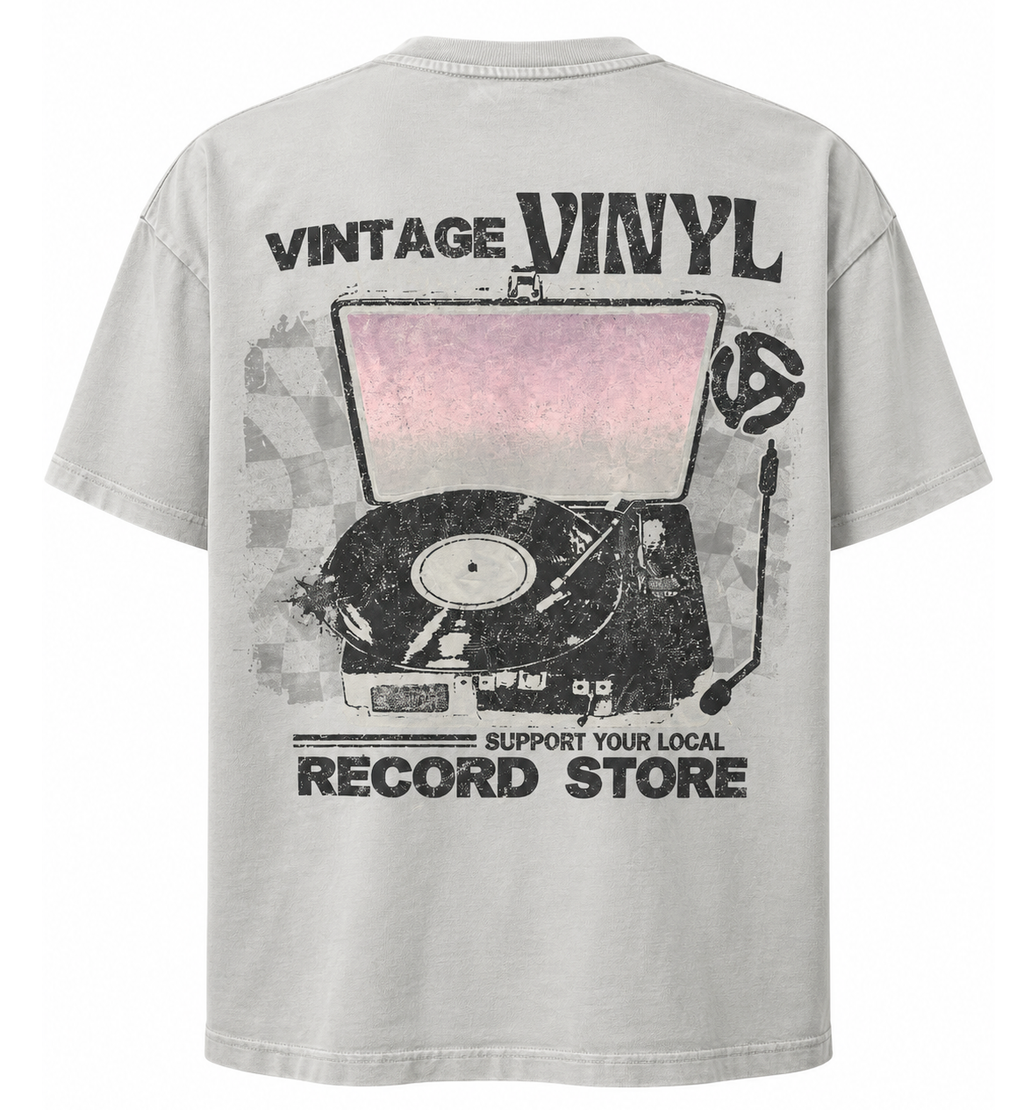 MIGHTY FINE SUPPORT RECORD SHOP T-SHIRT LT GREY