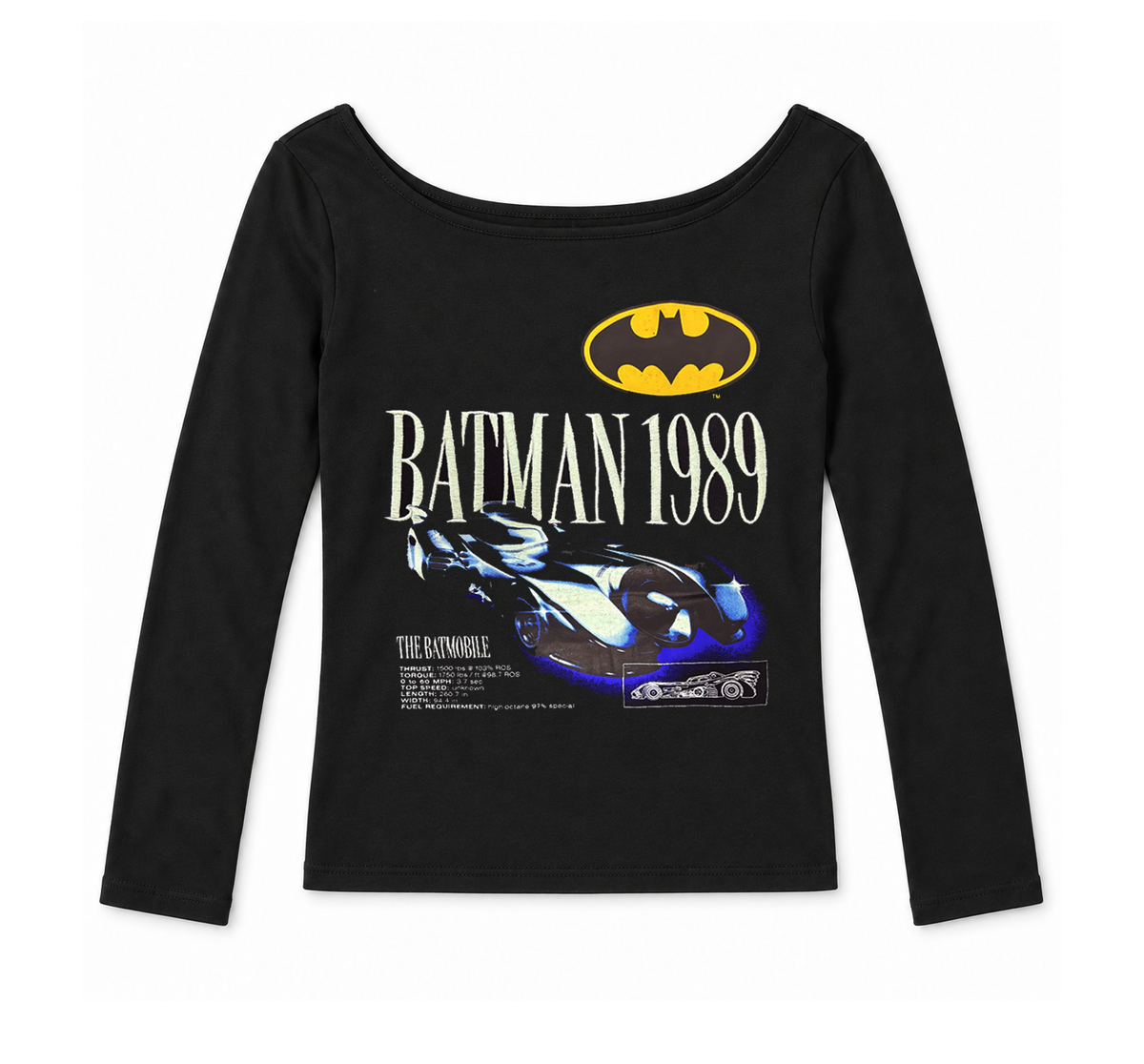 JUNIORS BATMAN 1989 CUT-OFF L/S SHIRT BLACK