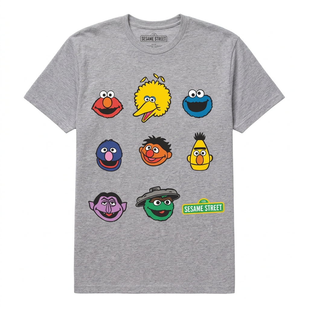SESAME STREET FACES T-SHIRT HEATHER GREY