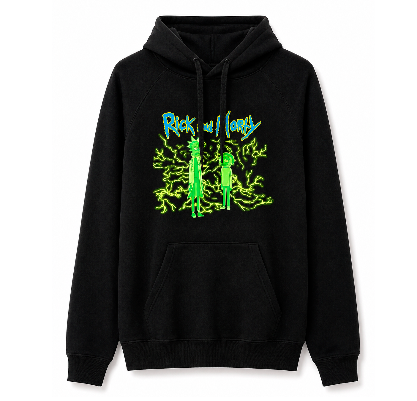RICK AND MORTY GREEN LIGHTENING STRIKE HOODIE BLACK