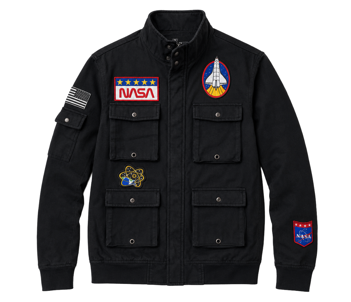 NASA LOGO MILITARY CARGO JACKET BLACK NZAZ2945