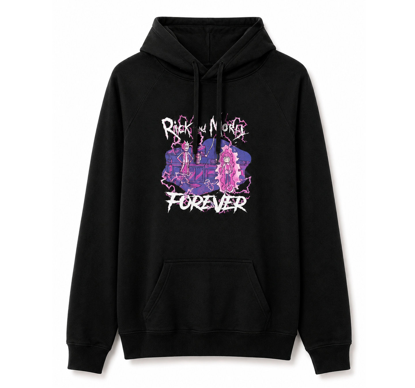 RICK AND MORTY PINK LIGHTENING STRIKE HOODIE BLACK