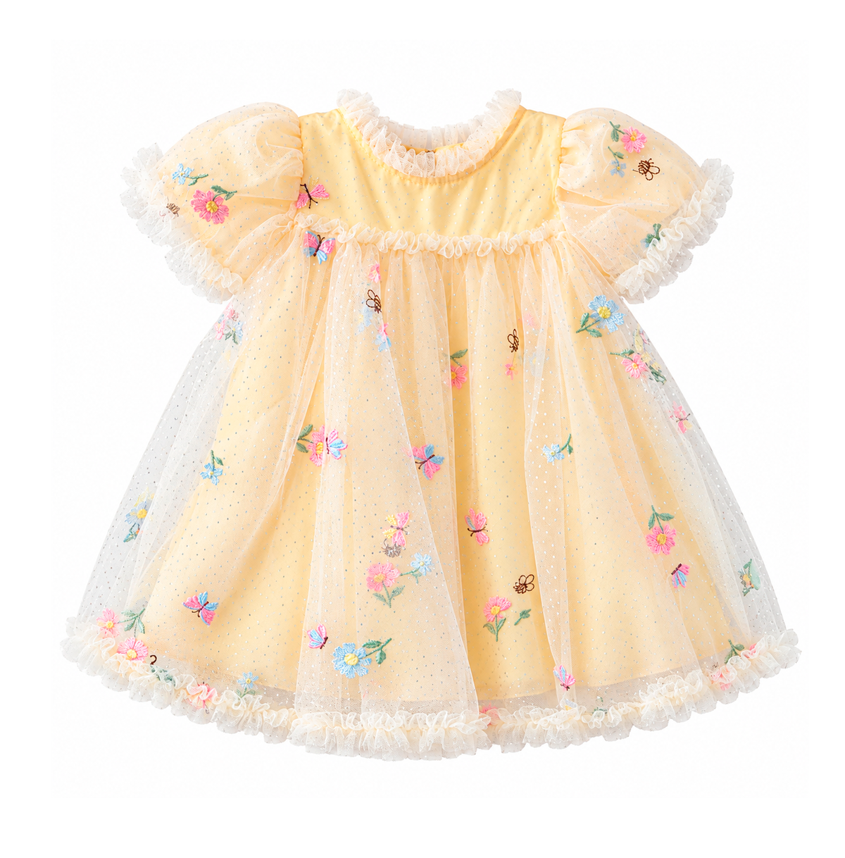TODDLER DELICATE FLOWERS NYLON DRESS YELLOW 12M
