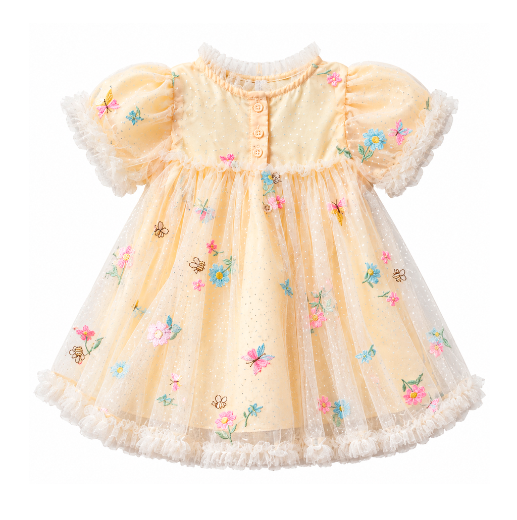 TODDLER DELICATE FLOWERS NYLON DRESS YELLOW 12M