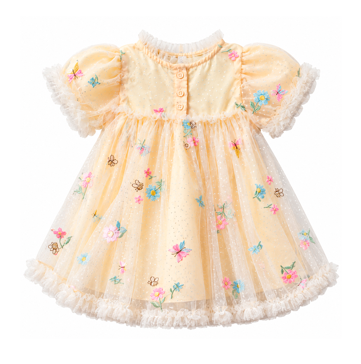 TODDLER DELICATE FLOWERS NYLON DRESS YELLOW 12M