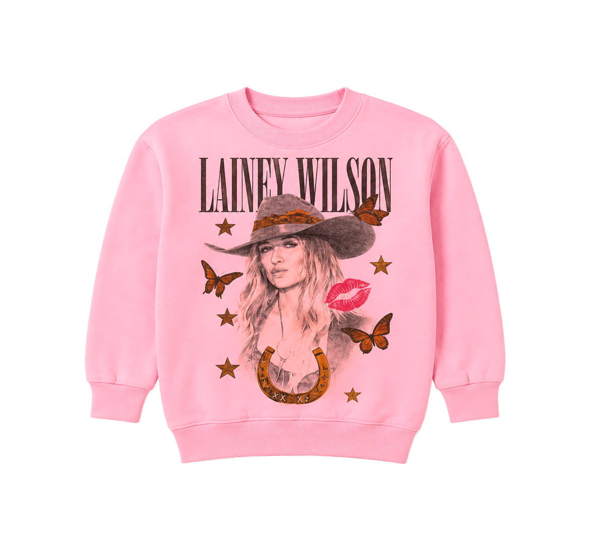 GIRLS LAINEY WILSON BUTTERFLIES CREWNECK PINK