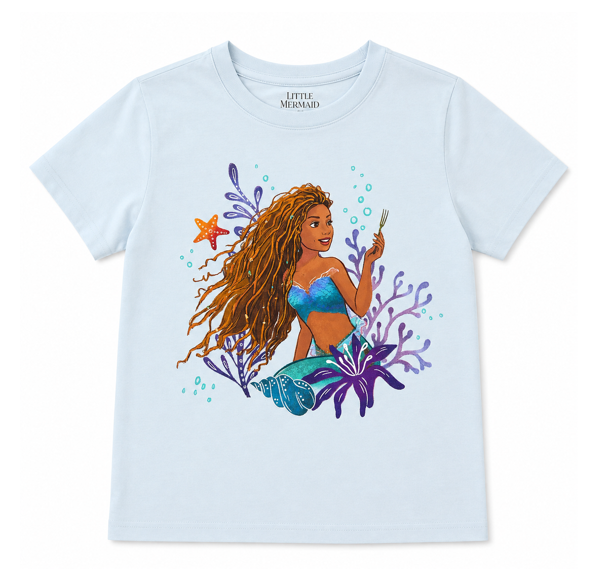 YOUTH GIRLS DISNEY LITTLE MERMAID T-SHIRT LT BLUE