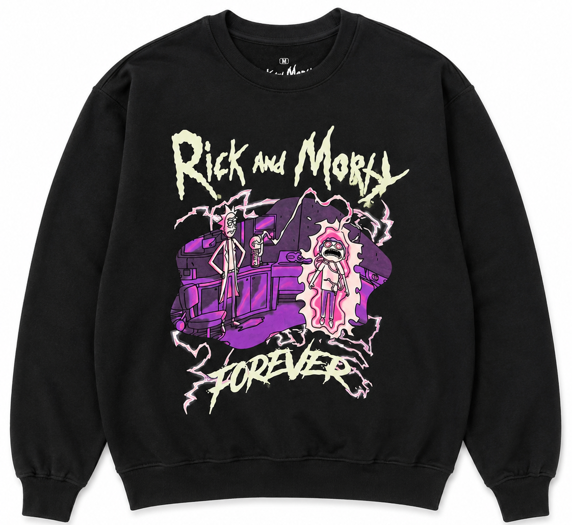 RICK AND MORTY PINK LIGHTENING STRIKE CREWNECK BLACK