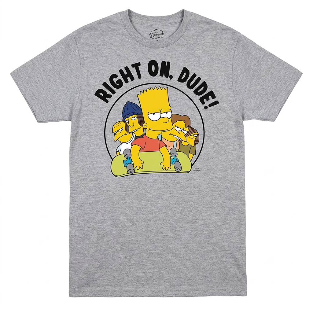 THE SIMPSONS BART RIGHT ON DUDE T-SHIRT HEATHER GREY