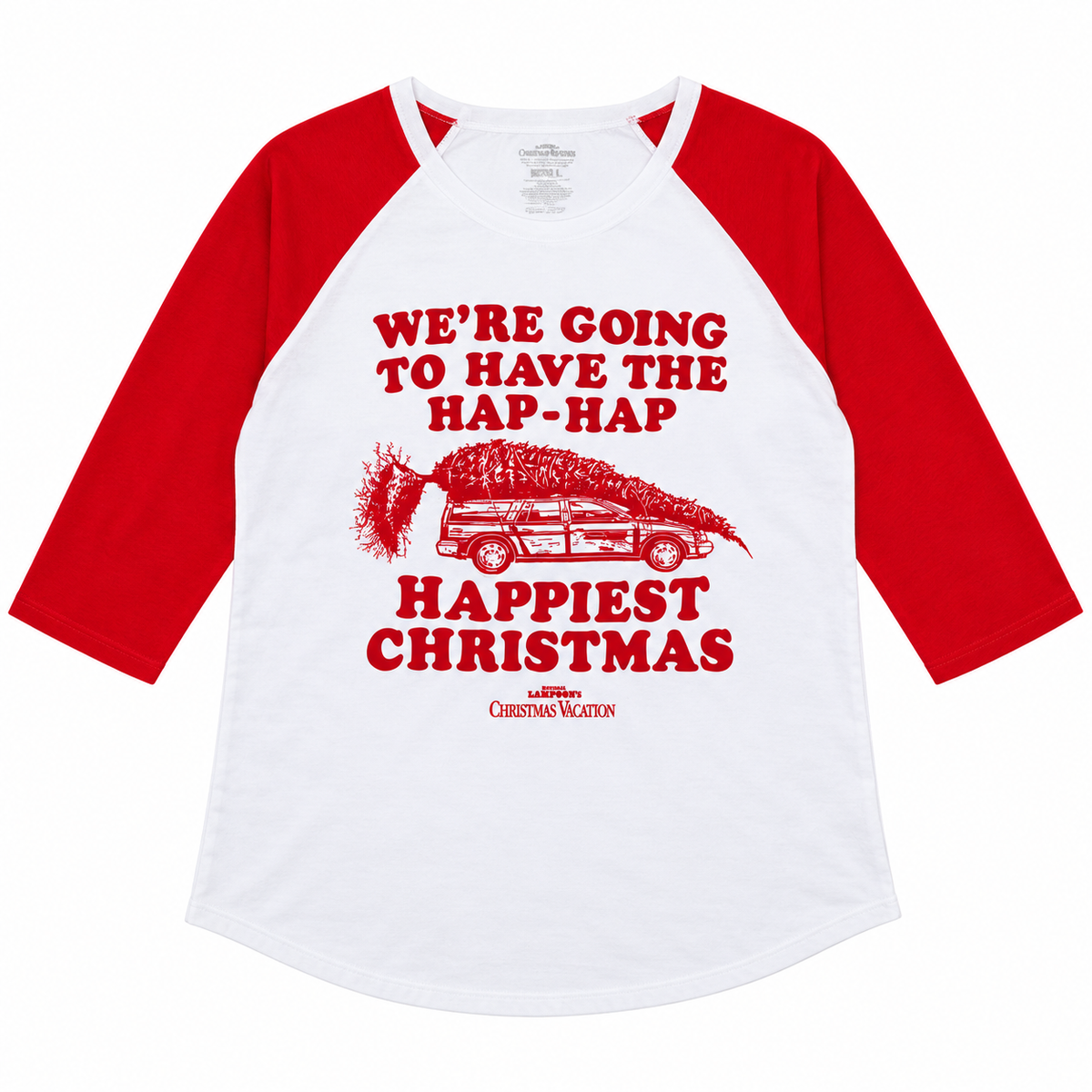 JUNIORS A CHRISTMAS VACATION HAPPIEST RAGLAN WHT/RED