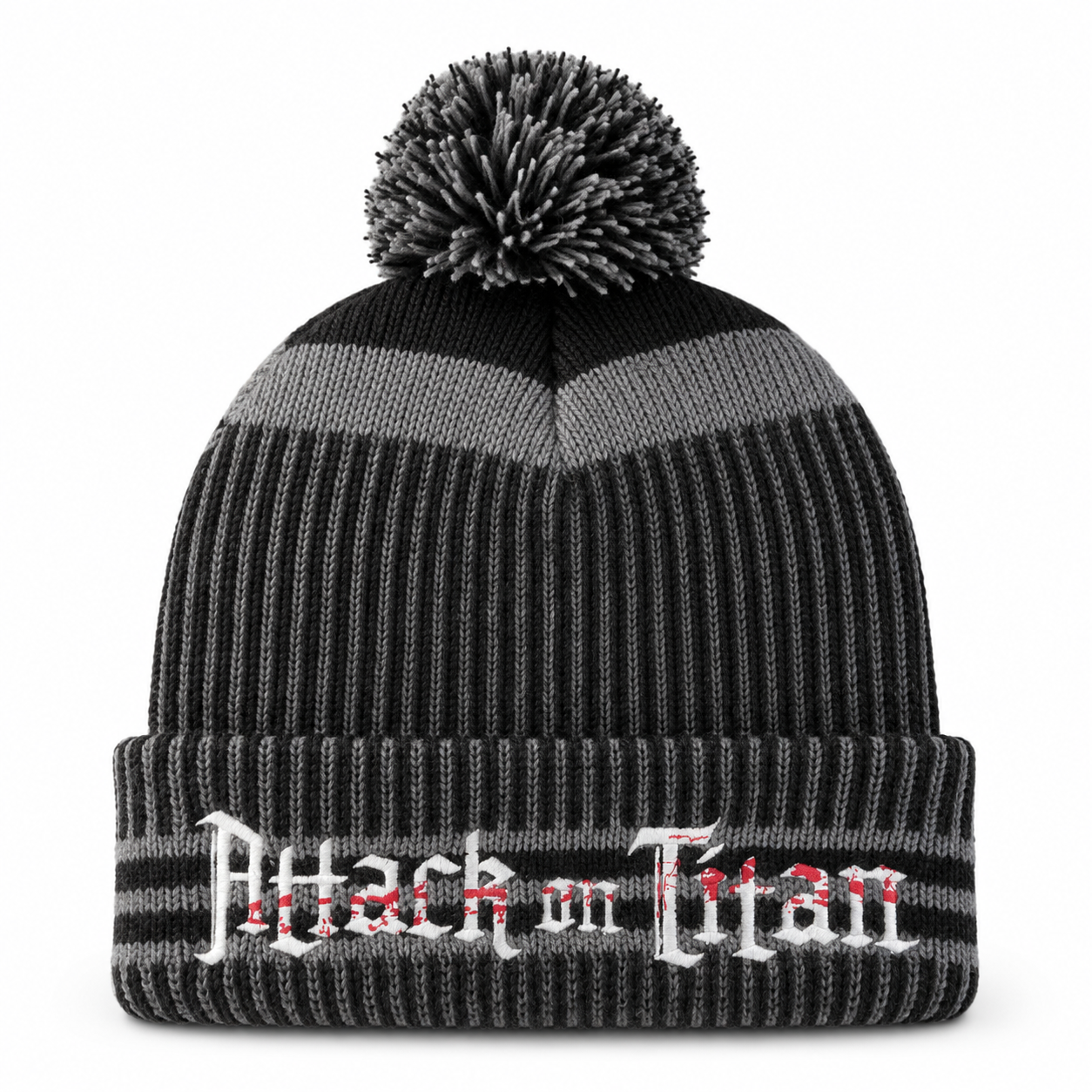 ATTACK ON TITAN PIN STRIPE POM BEANIE GREY/BLACK