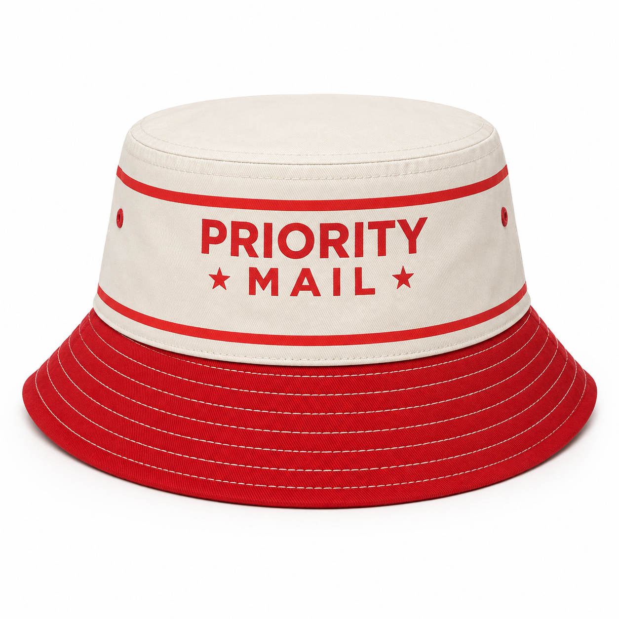 USPS PRIORITY MAIL BUCKET HAT CREAM/RED