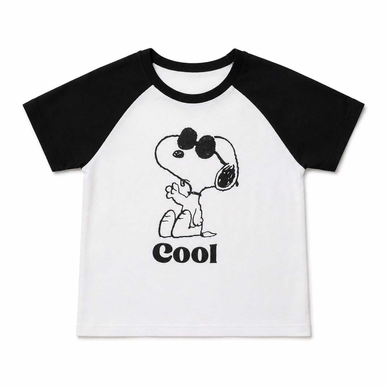 YOUTH GIRLS PEANUTS SNOOPY COOL RAGLAN T-SHIRT BLK/WHT