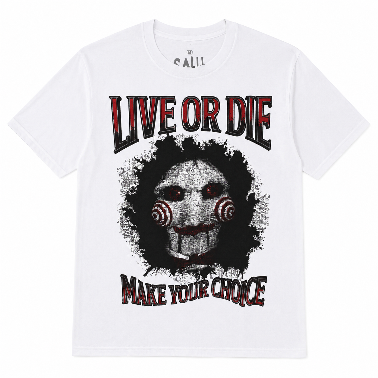 SAW MOVIE T-SHIRT LIVE OR DIE T-SHIRT WHITE