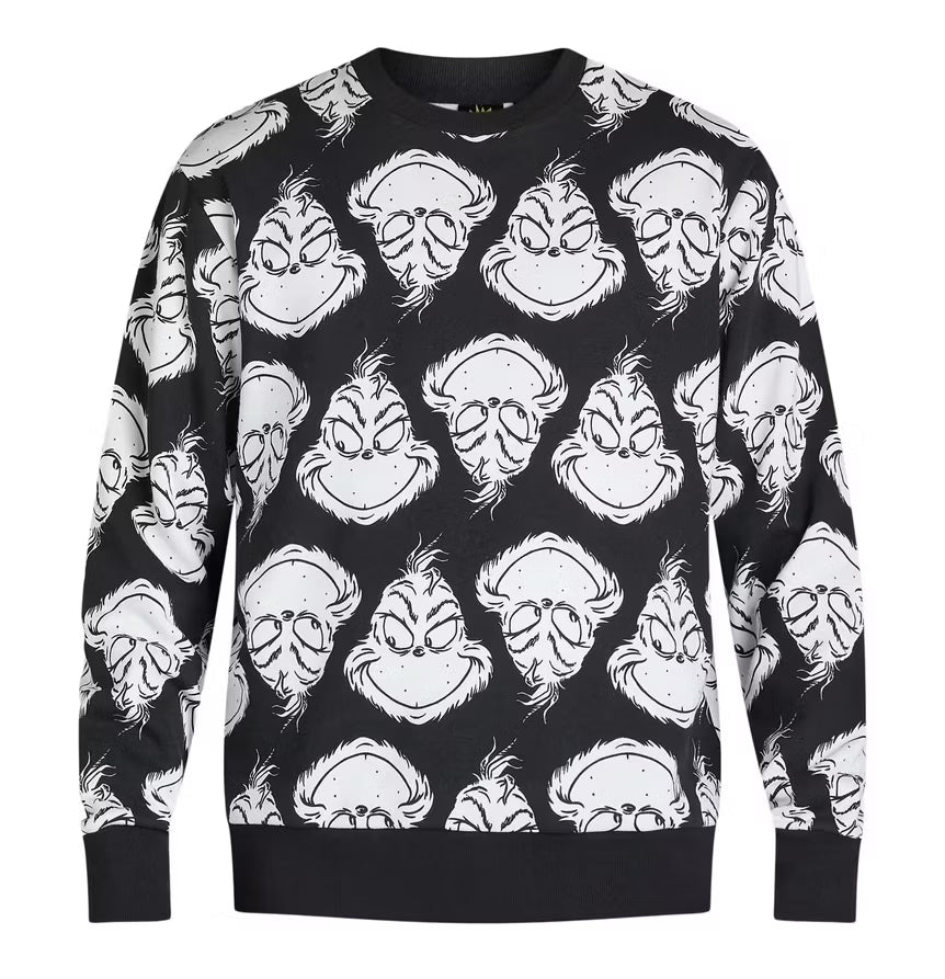 DR SEUSS ALL-OVER GRINCH FACE CREWNECK BLACK/WHITE