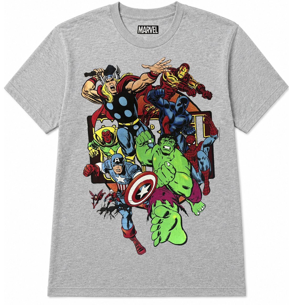MARVEL AVENGERS GROUP T-SHIRT HEATHER GREY