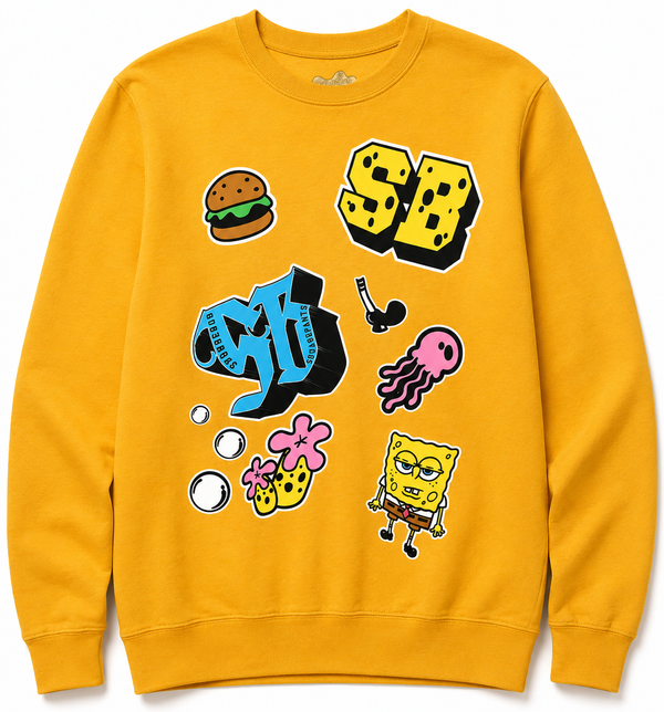 SPONGEBOB SQUAREPANTS STICKERS & BUTTONS CREWNECK GOLD
